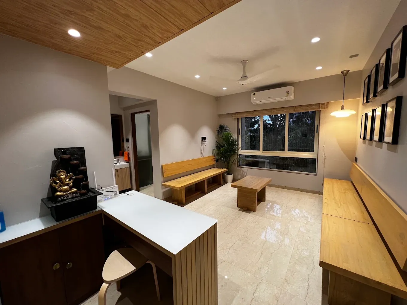 Bright waiting lounge with garden-facing window